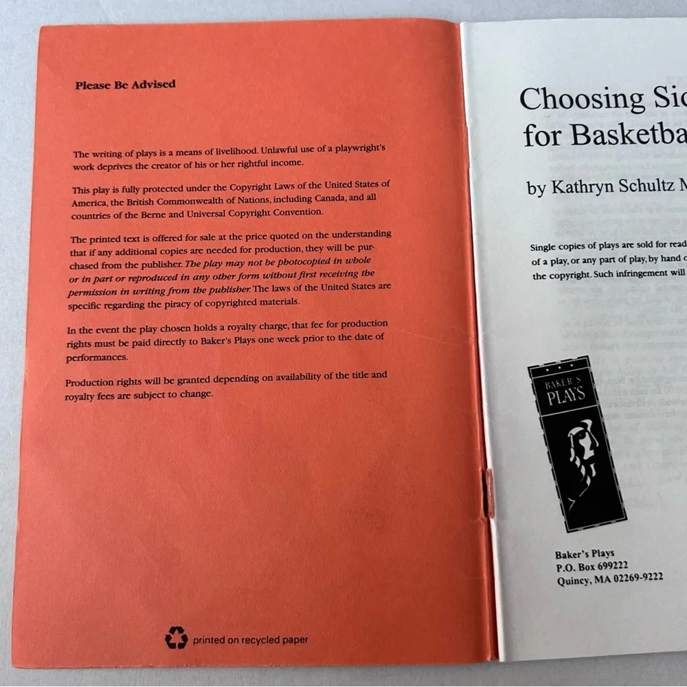 Choosing Sides For Basketball Kathryn Schultz Miller Baker’s Plays 0874409942